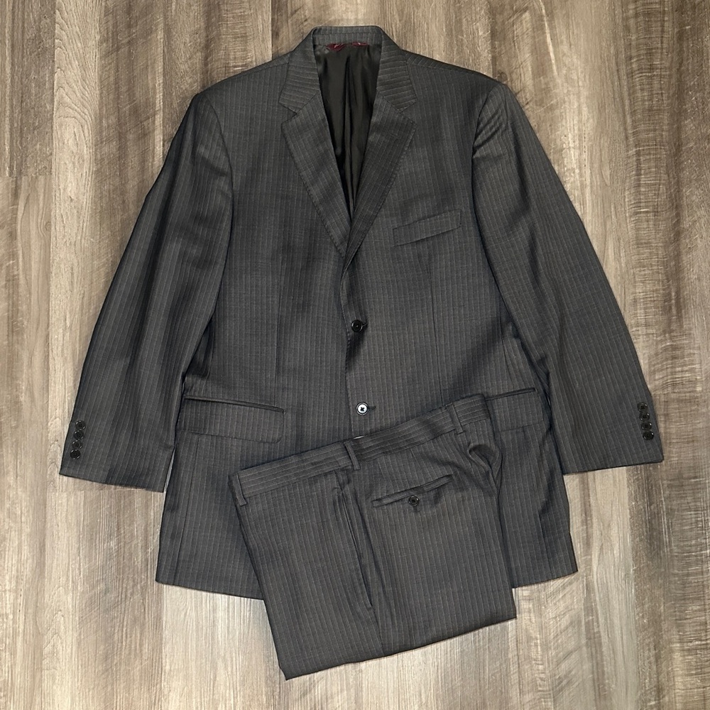 Pronto Uomo Couture Lessona Super 120s Italy Wool Charcoal Pinstripe Suit - 44L